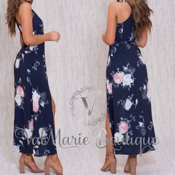 LAST 1 SZ 2!!! PREMIUM Navy Floral Romper Jumpsuit - Picture 3 of 3